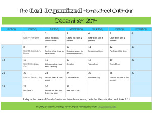 December 2014 Organized homeschool calendar