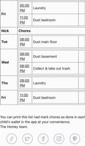 Weekly chore list Homey