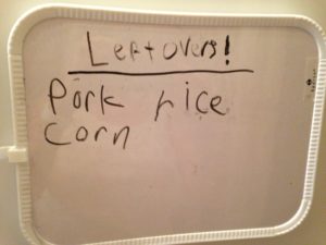 Leftovers on a dry erase board