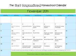 Get organized with the November 2014 homeschool calendar.