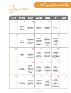 January The Organized Homeschool Life Challenge Calendar 2016