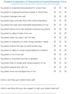 parenting evaluation form for homeschooled students