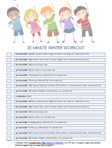 20 Minute Winter Workout for Kids printable