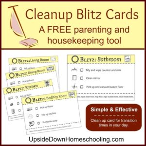 Cleanup Blitz Cards from Upside Down Homeschooling